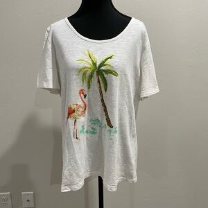 Christopher & Banks tropical beaded flamingo tee women’s large